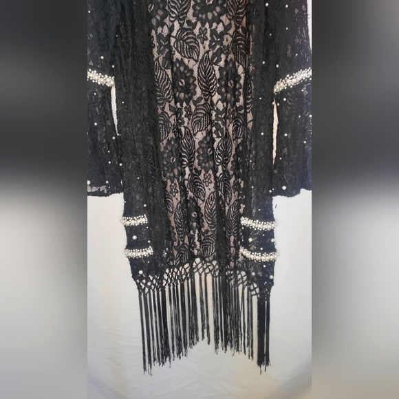 Crystal & Pearl Embellished Boho Sheer Tassel Designer Robe - Picture 3 of 8